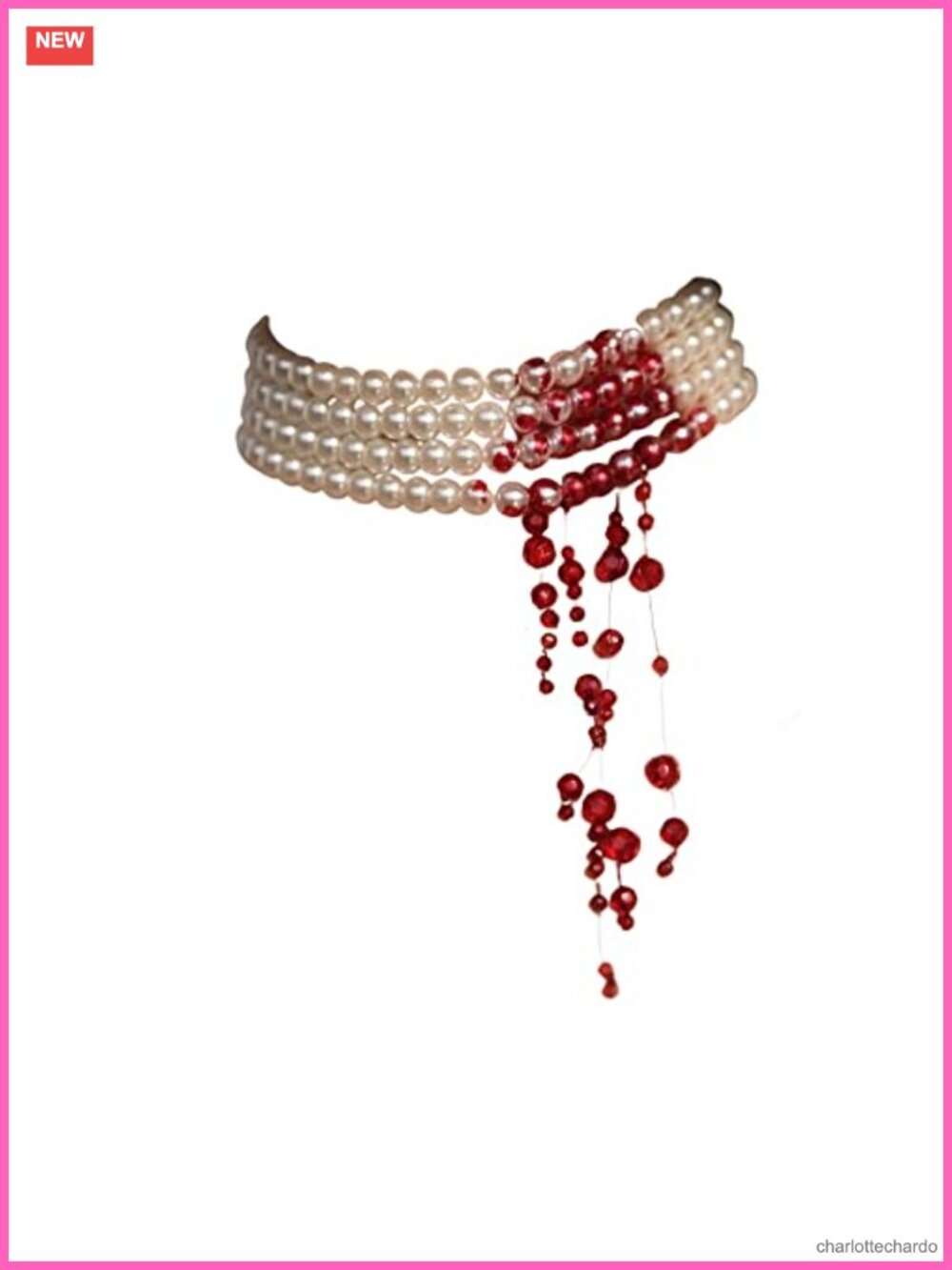 Handmade Vampire Choker, Dripping Blood Imitation Pearl Necklace Halloween